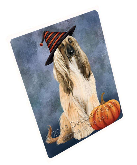 Happy Halloween Afghan Hound Dog Wearing Witch Hat with Pumpkin Large Refrigerator / Dishwasher Magnet RMAG89886