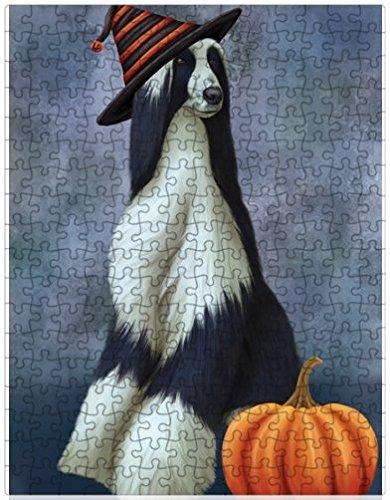 Happy Halloween Afghan Hound Dog Wearing Witch Hat with Pumpkin Puzzle with Photo Tin
