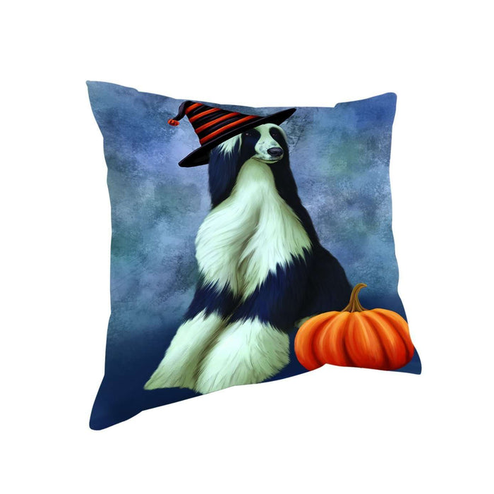Happy Halloween Afghan Hounds Dog Wearing Witch Hat with Pumpkin Throw Pillow