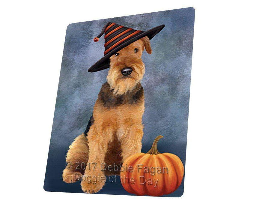 Happy Halloween Airedale Dog Wearing Witch Hat with Pumpkin Art Portrait Print Woven Throw Sherpa Plush Fleece Blanket D002