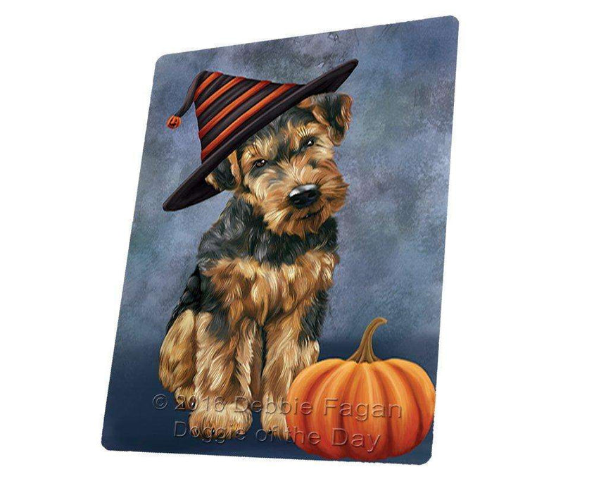 Happy Halloween Airedale Dog Wearing Witch Hat with Pumpkin Large Refrigerator / Dishwasher Magnet