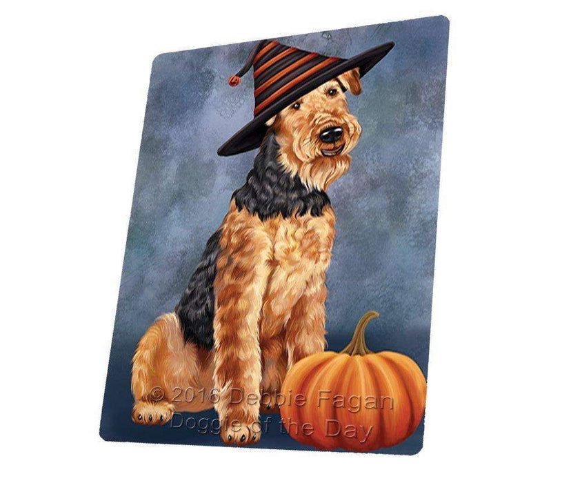 Happy Halloween Airedale Dog Wearing Witch Hat With Pumpkin Magnet Mini (3.5" x 2")