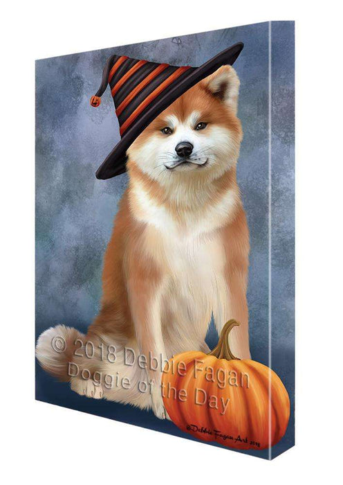 Happy Halloween Akita Dog Wearing Witch Hat with Pumpkin Canvas Print Wall Art Décor CVS111374