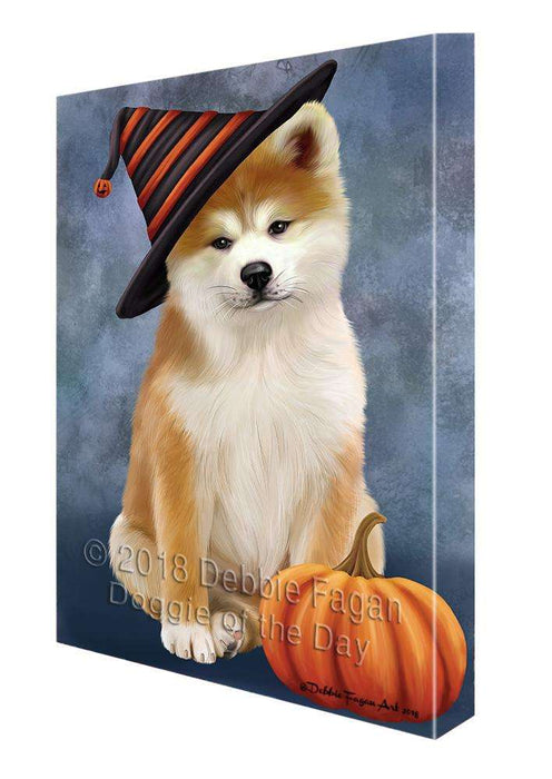 Happy Halloween Akita Dog Wearing Witch Hat with Pumpkin Canvas Print Wall Art Décor CVS111383
