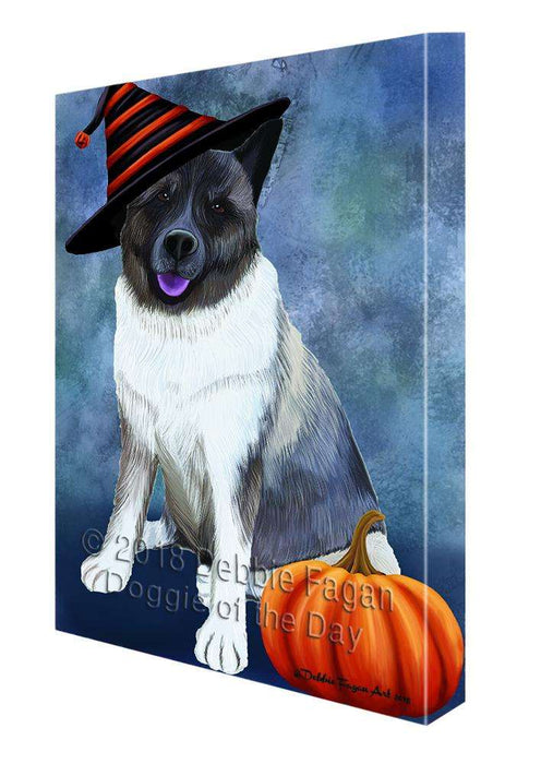 Happy Halloween Akita Dog Wearing Witch Hat with Pumpkin Canvas Print Wall Art Décor CVS112679