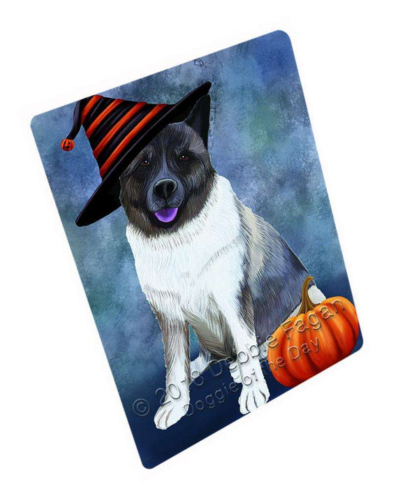Happy Halloween Akita Dog Wearing Witch Hat with Pumpkin Cutting Board C69387