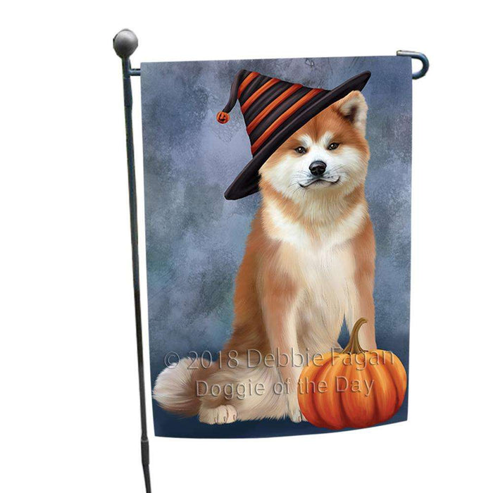 Happy Halloween Akita Dog Wearing Witch Hat with Pumpkin Garden Flag GFLG54898