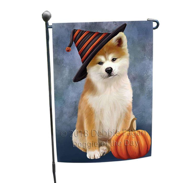 Happy Halloween Akita Dog Wearing Witch Hat with Pumpkin Garden Flag GFLG54899