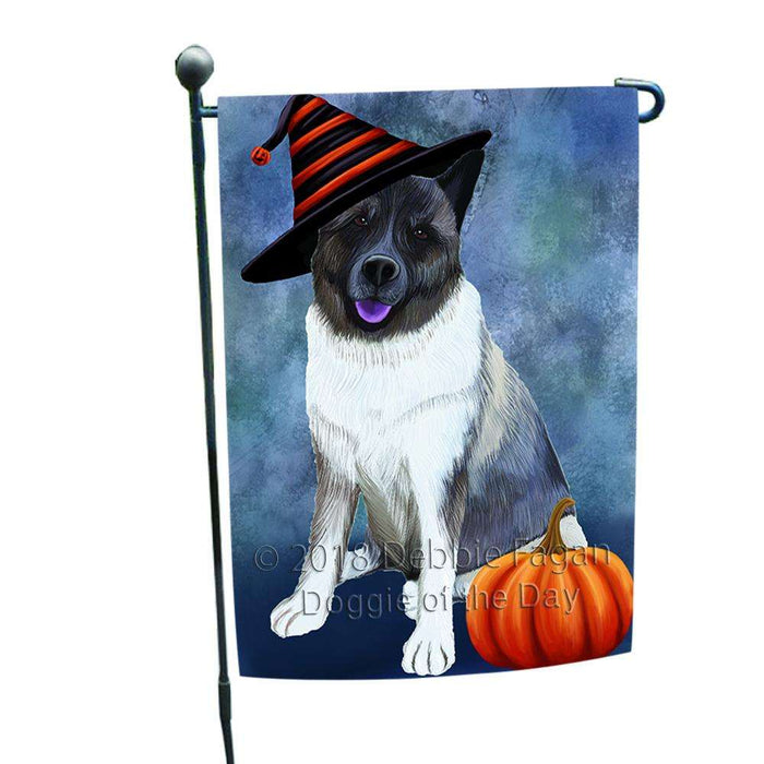 Happy Halloween Akita Dog Wearing Witch Hat with Pumpkin Garden Flag GFLG55043