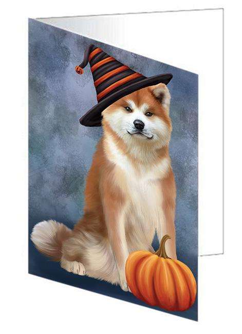Happy Halloween Akita Dog Wearing Witch Hat with Pumpkin Handmade Artwork Assorted Pets Greeting Cards and Note Cards with Envelopes for All Occasions and Holiday Seasons GCD68537