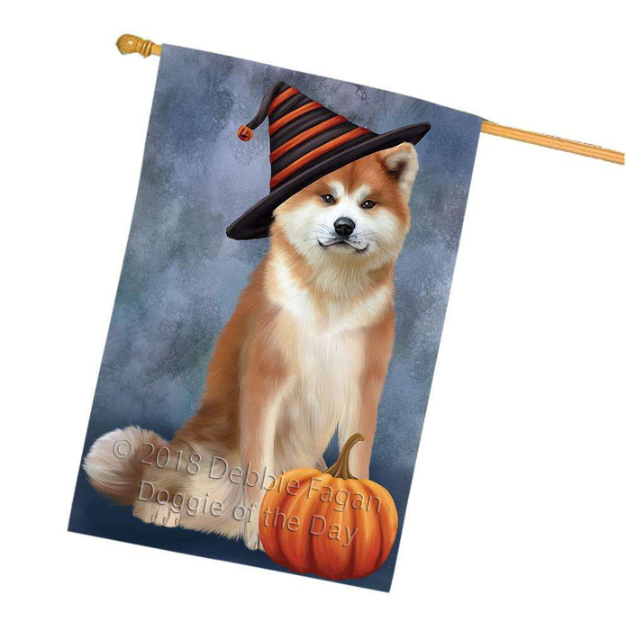 Happy Halloween Akita Dog Wearing Witch Hat with Pumpkin House Flag FLG55034