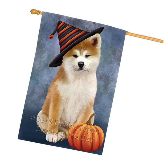 Happy Halloween Akita Dog Wearing Witch Hat with Pumpkin House Flag FLG55035