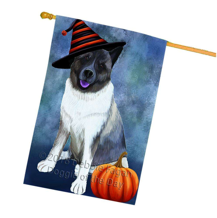 Happy Halloween Akita Dog Wearing Witch Hat with Pumpkin House Flag FLG55179