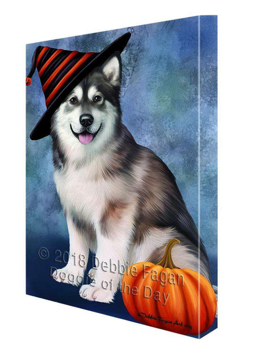 Happy Halloween Alaskan Malamute Dog Wearing Witch Hat with Pumpkin Canvas Print Wall Art Décor CVS112688