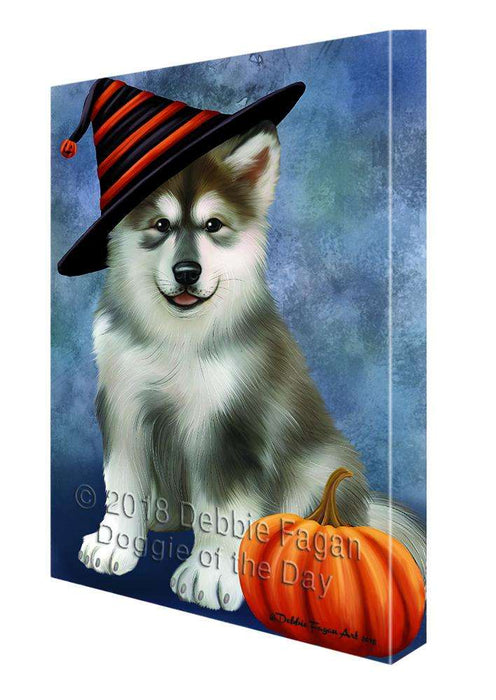 Happy Halloween Alaskan Malamute Dog Wearing Witch Hat with Pumpkin Canvas Print Wall Art Décor CVS112697