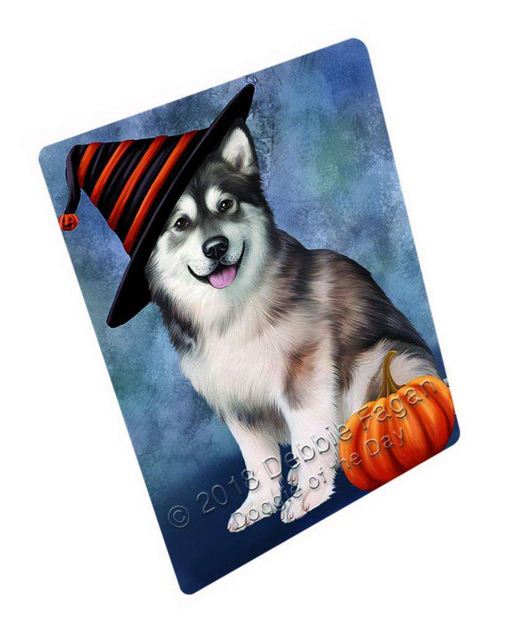 Happy Halloween Alaskan Malamute Dog Wearing Witch Hat with Pumpkin Cutting Board C69390