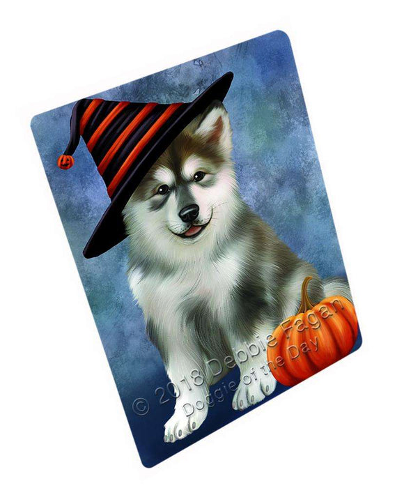 Happy Halloween Alaskan Malamute Dog Wearing Witch Hat with Pumpkin Cutting Board C69393