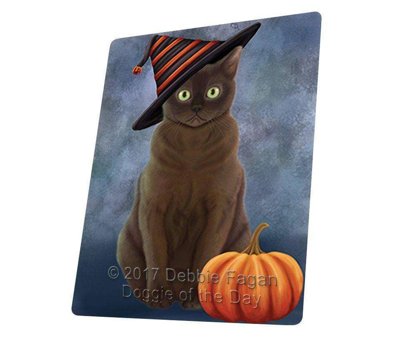 Happy Halloween American Bermese Zibeline Cat Wearing Witch Hat with Pumpkin Tempered Cutting Board