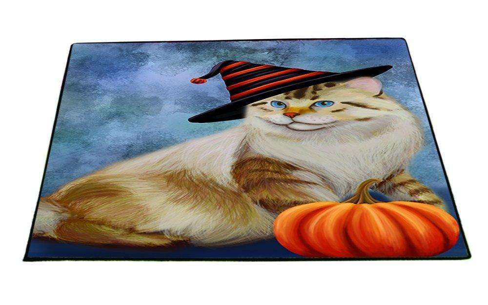 Happy Halloween American Bobtail Dog Wearing Witch Hat with Pumpkin Indoor/Outdoor Floormat