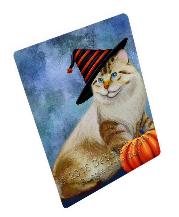 Happy Halloween American Bobtail Dog Wearing Witch Hat with Pumpkin Tempered Cutting Board
