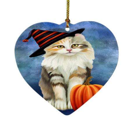 Happy Halloween American Curl Cat Wearing Witch Hat with Pumpkin Heart Christmas Ornament HPOR54981
