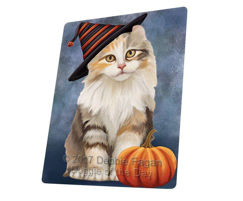 Happy Halloween American Curl Cat Wearing Witch Hat with Pumpkin Tempered Cutting Board