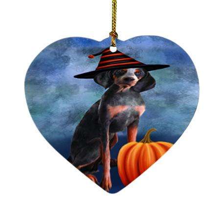 Happy Halloween American English Coonhound Dog Wearing Witch Hat with Pumpkin Heart Christmas Ornament HPOR54982