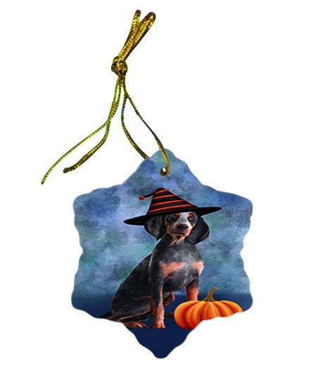 Happy Halloween American English Coonhound Dog Wearing Witch Hat with Pumpkin Star Porcelain Ornament SPOR54973