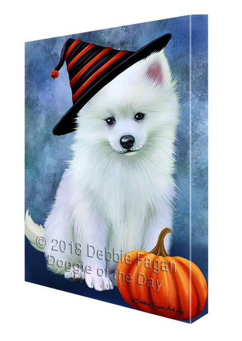 Happy Halloween American Eskimo Dog Wearing Witch Hat with Pumpkin Canvas Print Wall Art Décor CVS112715