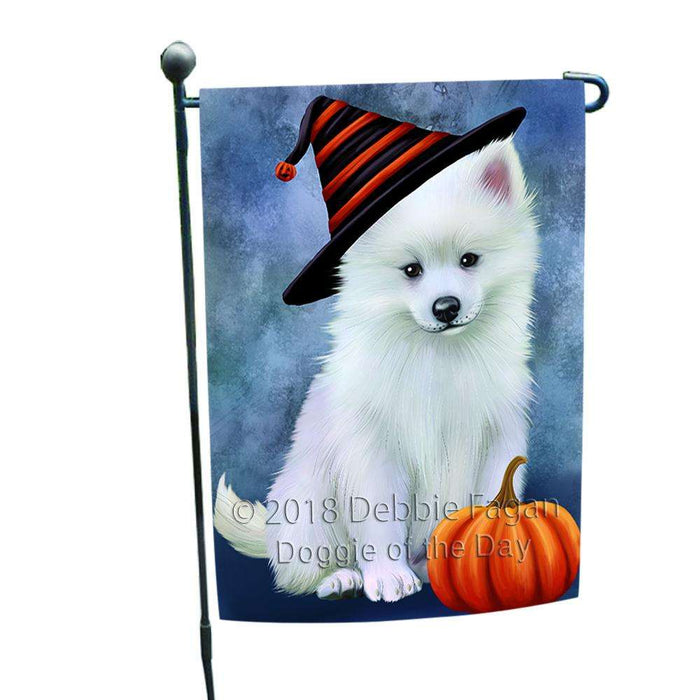 Happy Halloween American Eskimo Dog Wearing Witch Hat with Pumpkin Garden Flag GFLG55047