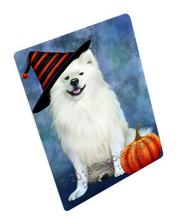 Happy Halloween American Eskimo Dog Wearing Witch Hat with Pumpkin Large Refrigerator / Dishwasher Magnet RMAG90786