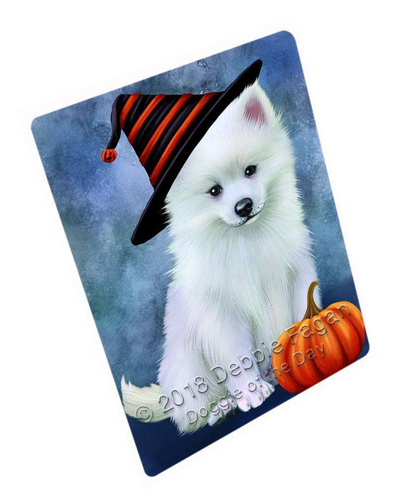 Happy Halloween American Eskimo Dog Wearing Witch Hat with Pumpkin Large Refrigerator / Dishwasher Magnet RMAG90792