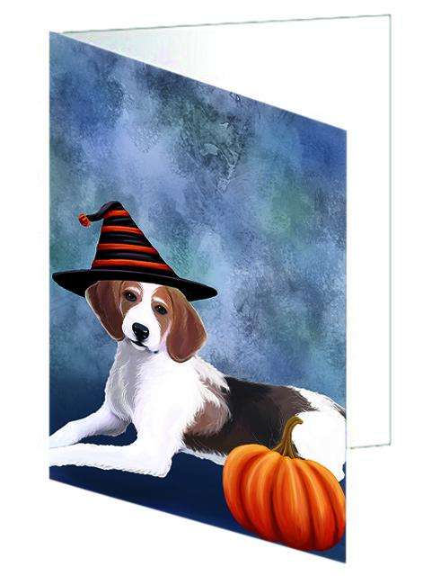 Happy Halloween American Foxhound Dog Wearing Witch Hat with Pumpkin Handmade Artwork Assorted Pets Greeting Cards and Note Cards with Envelopes for All Occasions and Holiday Seasons GCD68780