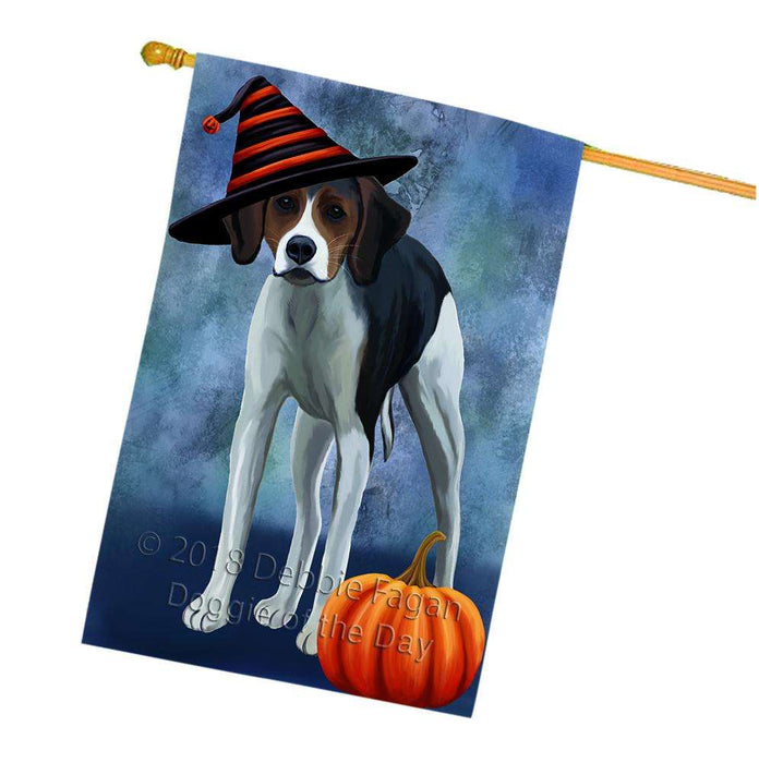 Happy Halloween American Foxhound Dog Wearing Witch Hat with Pumpkin House Flag FLG55185