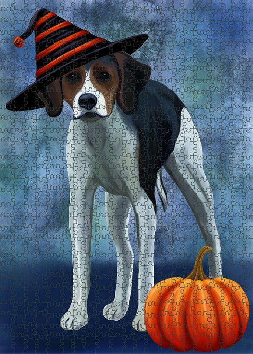 Happy Halloween American Foxhound Dog Wearing Witch Hat with Pumpkin Puzzle  PUZL87104