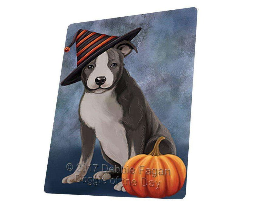 Happy Halloween American Staffordshire Dog Wearing Witch Hat with Pumpkin Tempered Cutting Board