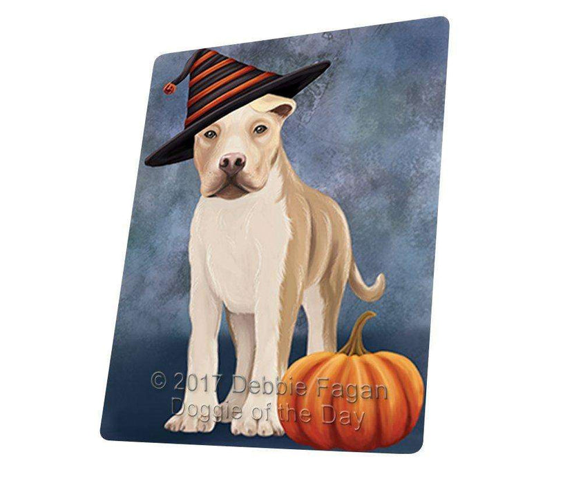 Happy Halloween American Staffordshire Dog Wearing Witch Hat with Pumpkin Tempered Cutting Board