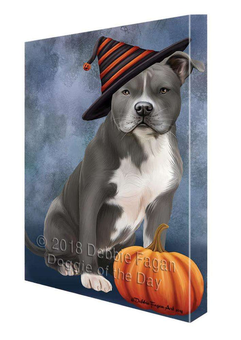 Happy Halloween American Staffordshire Terrier Dog Wearing Witch Hat with Pumpkin Canvas Print Wall Art Décor CVS111392