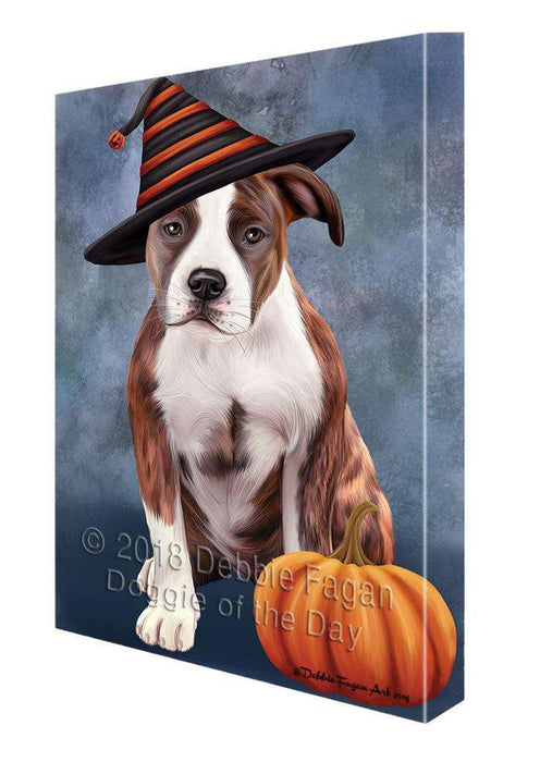 Happy Halloween American Staffordshire Terrier Dog Wearing Witch Hat with Pumpkin Canvas Print Wall Art Décor CVS111401