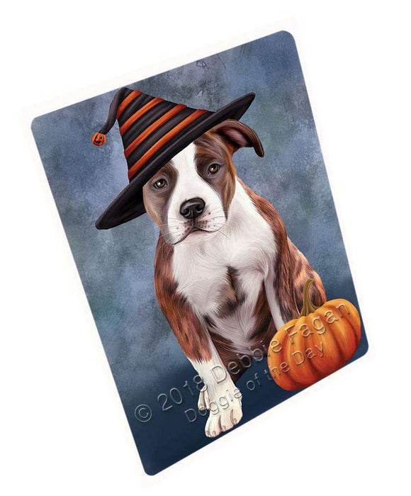 Happy Halloween American Staffordshire Terrier Dog Wearing Witch Hat with Pumpkin Cutting Board C68961