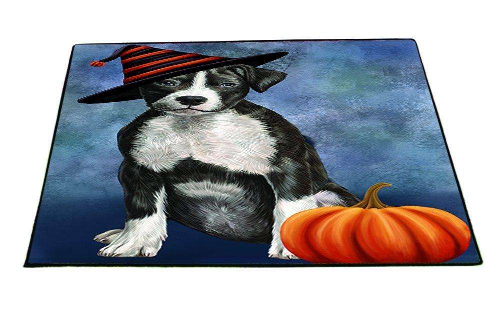 Happy Halloween American Staffordshire Terrier Dog Wearing Witch Hat with Pumpkin Indoor/Outdoor Floormat