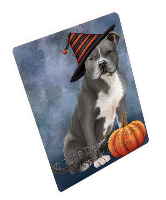 Happy Halloween American Staffordshire Terrier Dog Wearing Witch Hat with Pumpkin Large Refrigerator / Dishwasher Magnet RMAG89910