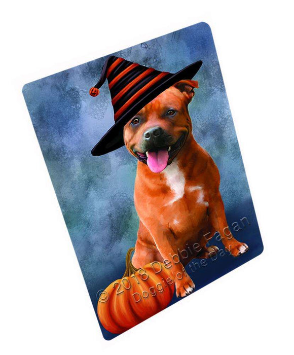 Happy Halloween American Staffordshire Terrier Dog Wearing Witch Hat with Pumpkin Large Refrigerator / Dishwasher Magnet RMAG90192