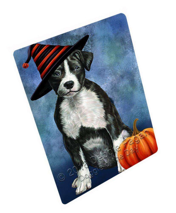 Happy Halloween American Staffordshire Terrier Dog Wearing Witch Hat with Pumpkin Tempered Cutting Board