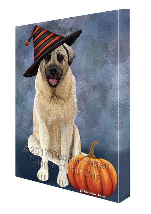 Happy Halloween Anatolian Shepherd Dog Wearing Witch Hat with Pumpkin Canvas Wall Art
