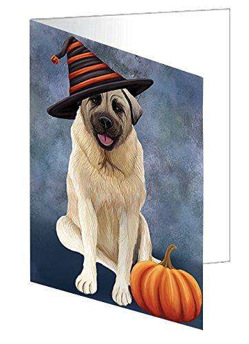 Happy Halloween Anatolian Shepherd Dog Wearing Witch Hat with Pumpkin Handmade Artwork Assorted Pets Greeting Cards and Note Cards with Envelopes for All Occasions and Holiday Seasons