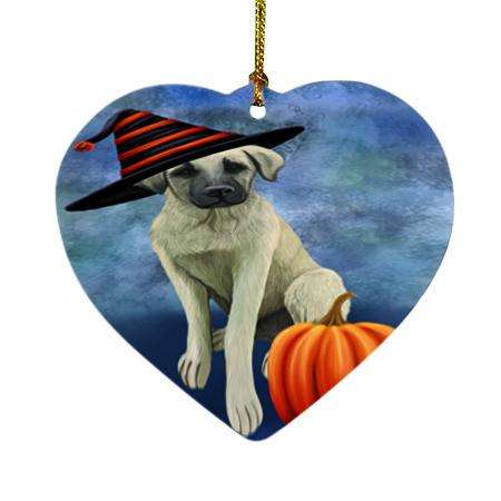 Happy Halloween Anatolian Shepherd Dog Wearing Witch Hat with Pumpkin Heart Christmas Ornament HPOR54986