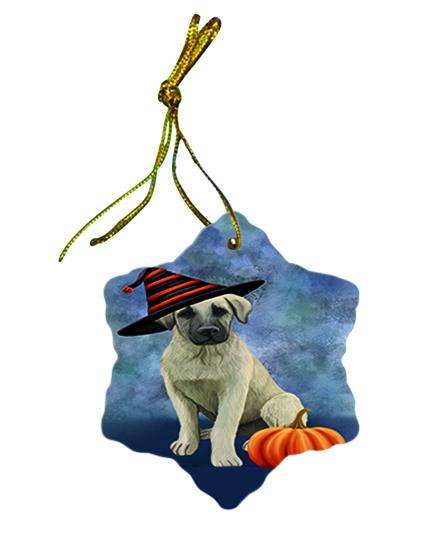 Happy Halloween Anatolian Shepherd Dog Wearing Witch Hat with Pumpkin Star Porcelain Ornament SPOR54977