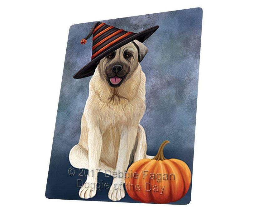 Happy Halloween Anatolian Shepherd Dog Wearing Witch Hat with Pumpkin Tempered Cutting Board