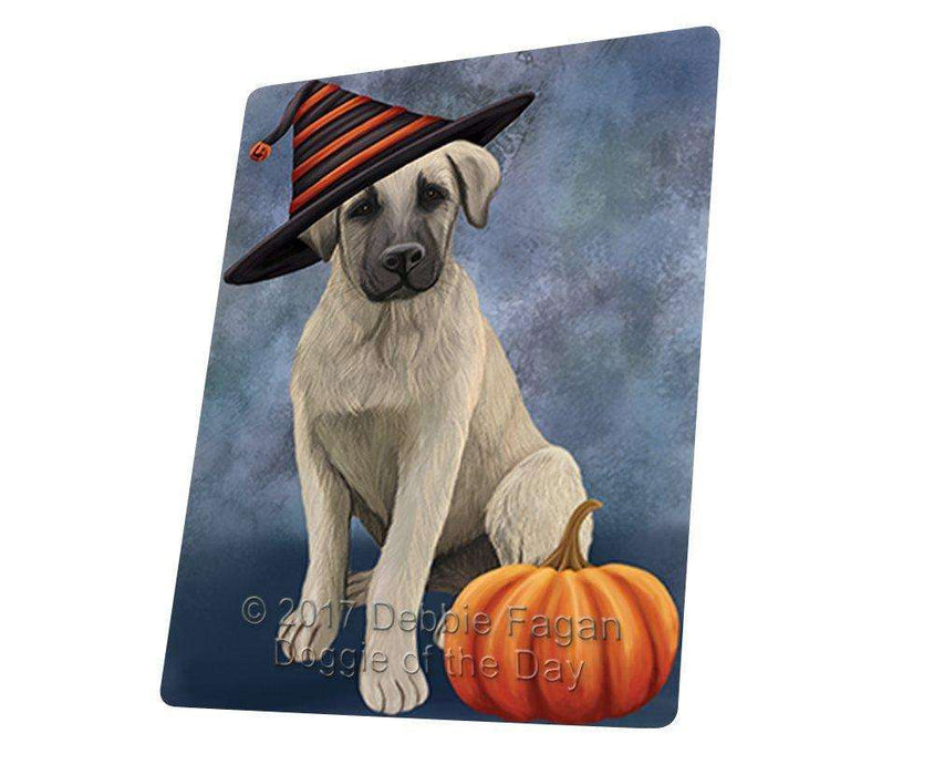 Happy Halloween Anatolian Shepherd Puppy Dog Wearing Witch Hat with Pumpkin Tempered Cutting Board